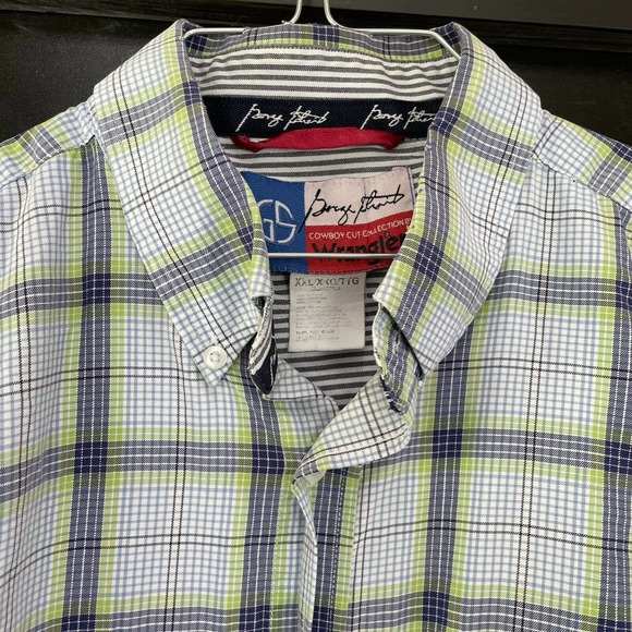 Wrangler George Strait Cowboy Cut Blue Green Plaid Mens Button Down Shirt XXL - Picture 2 of 10